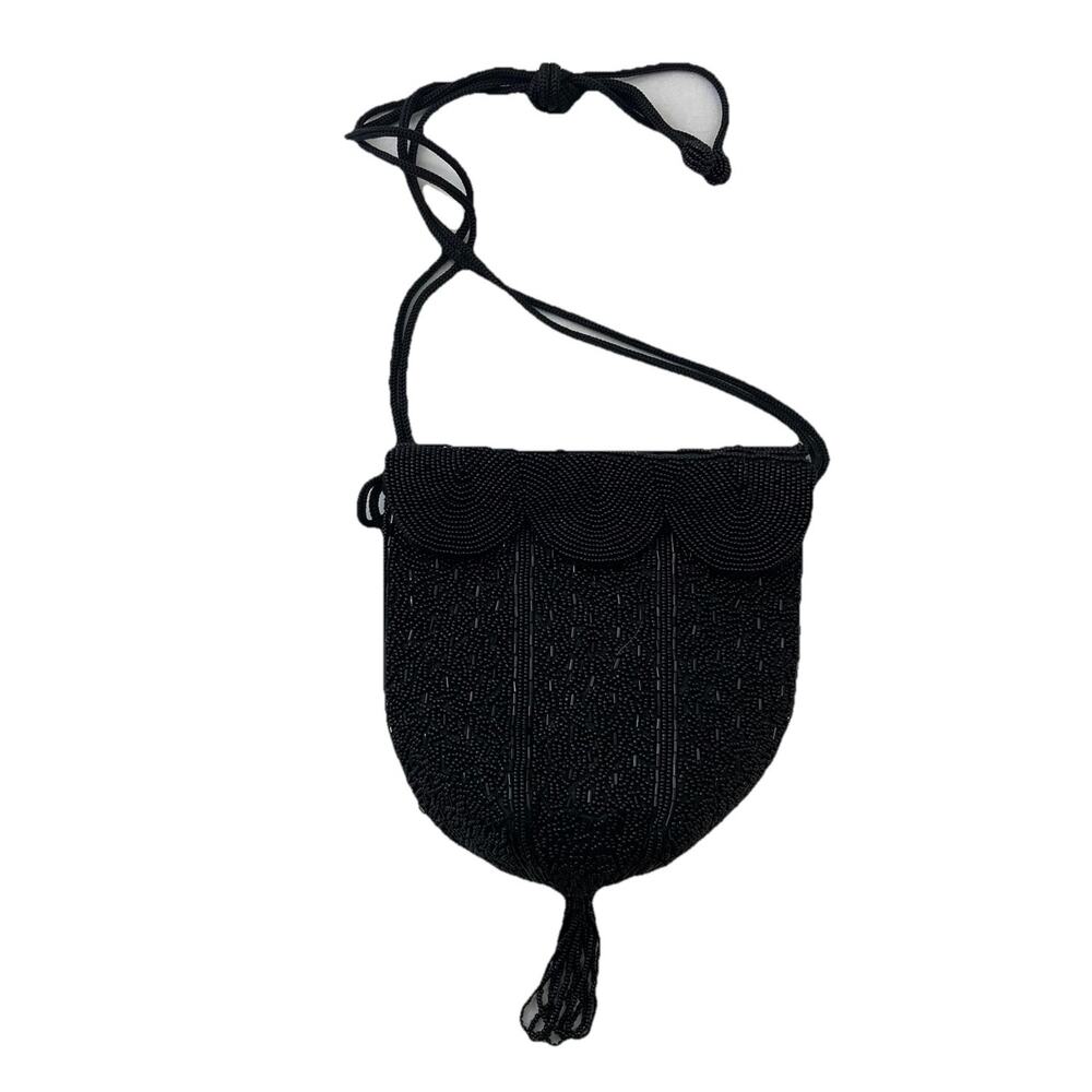 Vintage Inge Christopher Black Beaded Clutch Shoulder Bag Purse